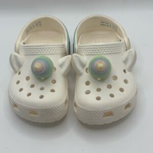 Crocs "Unicorns" Girls' Toddler 7c Classic Clogs, White Shoes